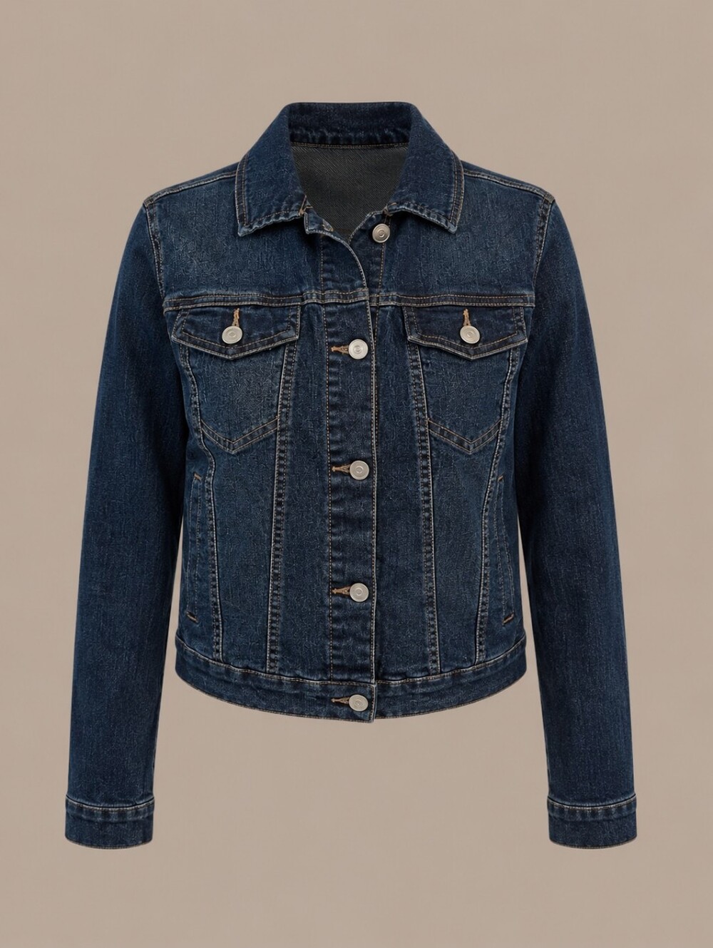 Women's Dark Denim Jean Jacket - Classic Button-Front